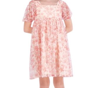 Wonder Nation Girls’ Apricot Printed Metallic Mesh Dress